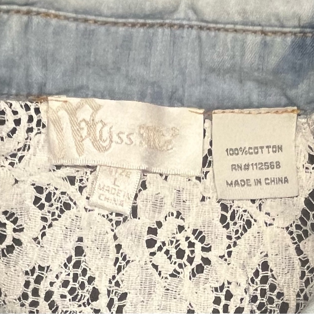 Miss Me Embellished Denim & Lace Top, M-L - Picture 3 of 6